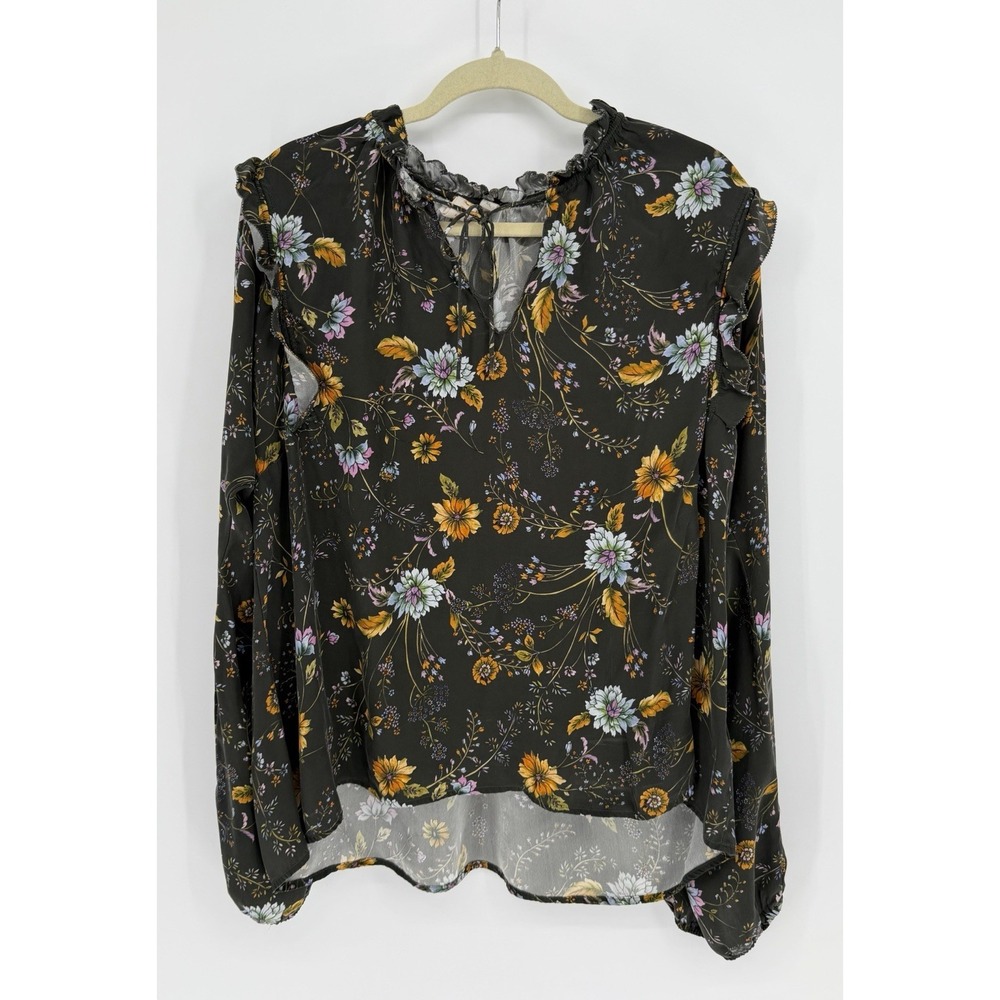 Anthropologie Dolan 100% Silk Floral Blouse Long Sleeve Tassels XXL Romantic
